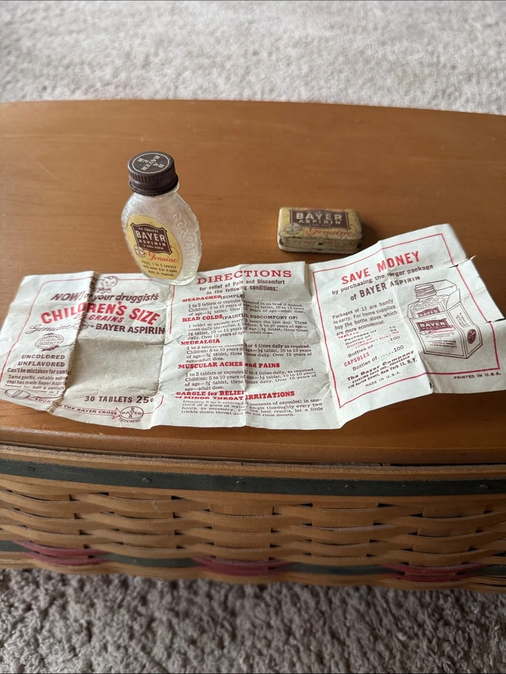 Vintage Aspirin Bottle and Tin Display Set - Brown